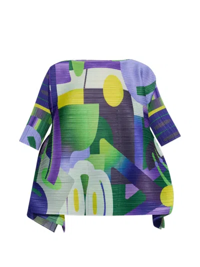 Issey Miyake Playground Abstract-print Pleated Blouse In Multi