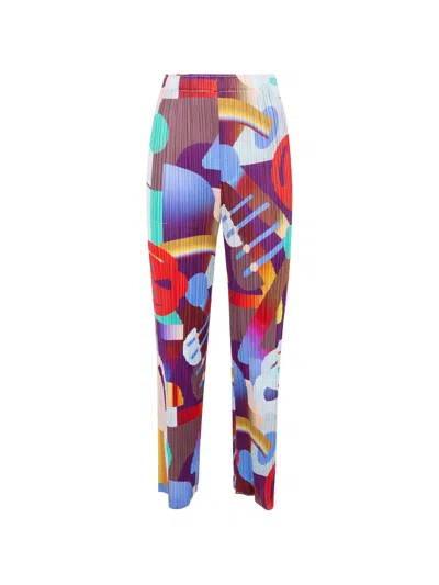 Issey Miyake Playground Abstract-print Pleated Trousers In Multi
