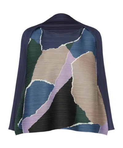 Issey Miyake Pleated Abstract Print Blouse In Multi