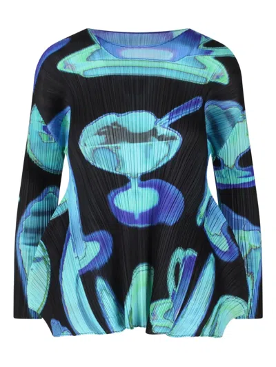 Issey Miyake Pleated Abstract-print Top In Black