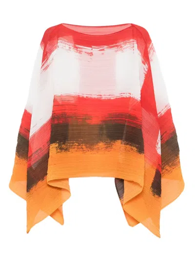 Issey Miyake Pleated Abstract-print Top In Red
