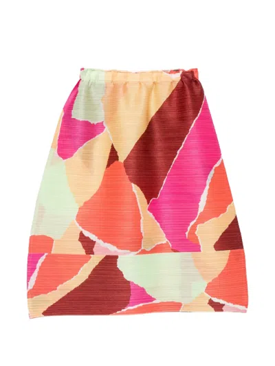 Issey Miyake Pleated Abstract-print Skirt In Brown