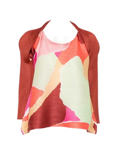 Issey Miyake Pleated Abstract-print Top In Multi