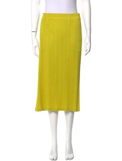 Pre-owned Issey Miyake Pleated Accents Midi Length Skirt In Yellow
