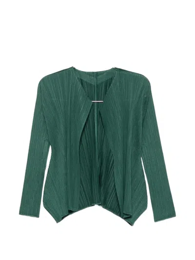 Issey Miyake Pleated Asymmetric Cardigan In Green