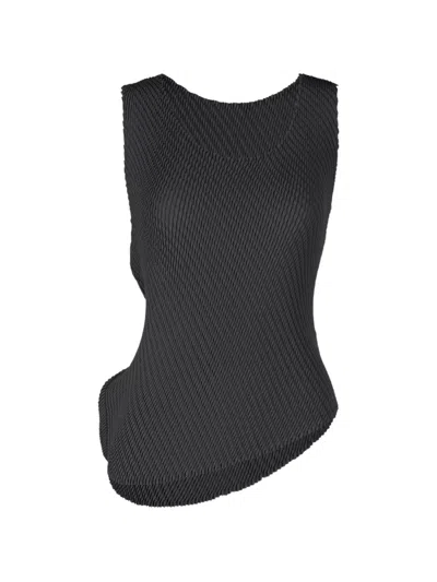 Issey Miyake Pleated Asymmetric Top In Black