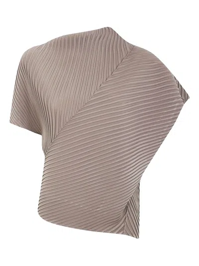 Issey Miyake Pleated Asymmetric Top In Brown