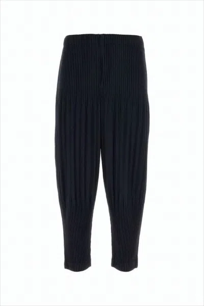 Issey Miyake Pleated Black Jogger Pants With Elastic Waistband In Blue