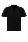 Issey Miyake Pleated Black Polo Shirt With Boxy Silhouette In White