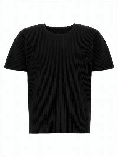 ISSEY MIYAKE PLEATED BLACK SHORT-SLEEVE T-SHIRT WITH BOXY FIT