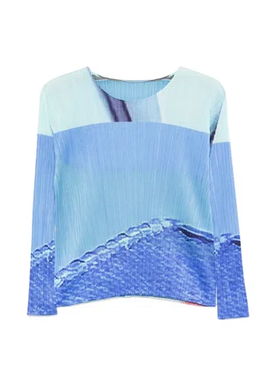 Issey Miyake Pleated Blouse In Blue