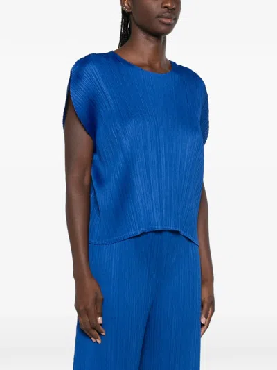 Issey Miyake Pleated Blouse In Blue