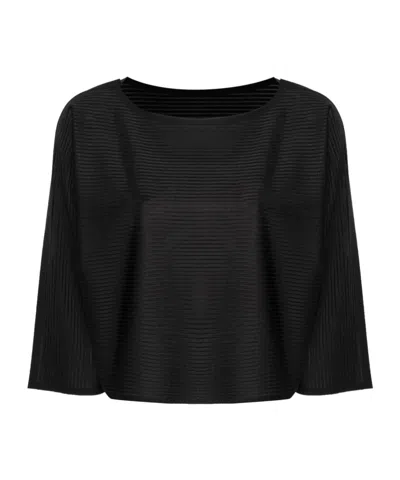 Issey Miyake Pleated Blouse With Round Neck In Black