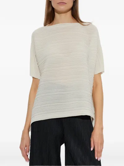 Issey Miyake Pleated Boat-neck Blouse In Gray