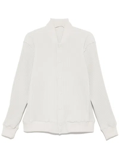 Issey Miyake Pleated Bomber Jacket In White