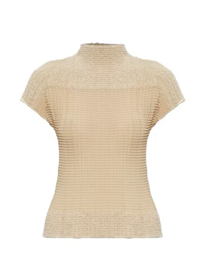 Issey Miyake Pleated Bouclé-knit Top In Brown