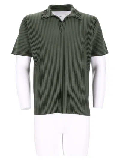 Issey Miyake Pleated Boxy Green Polyester Polo Shirt