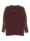 Issey Miyake Pleated Button Cardigan In Brown