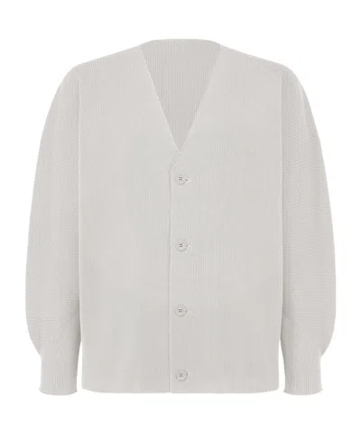 Issey Miyake Pleated Button Cardigan In Light Gray