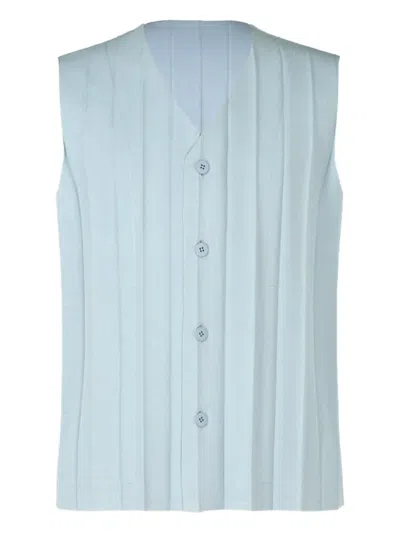 Issey Miyake Pleated Button-front Vest In Blue