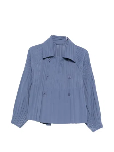 Issey Miyake Pleated Button Jacket In Blue