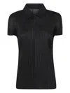 Issey Miyake Pleated Button Polo Top In Black