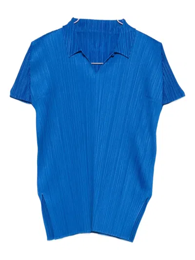 Issey Miyake Pleated Buttoned Top In Blue