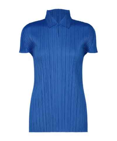 Issey Miyake Pleated Buttoned Top In Blue