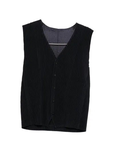 Issey Miyake Pleated Buttoned Waistcoat In Multi