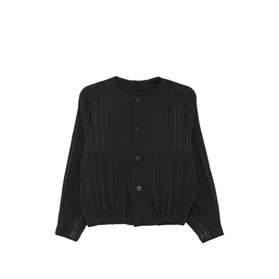 Issey Miyake Pleated Button-up Jacket In Black