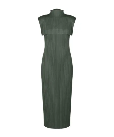 Issey Miyake Pleated Cape Dress In Green