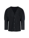 Issey Miyake Ribbed Texture V-neck Sweater With Long Sleeves In Black