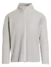 Issey Miyake Pleated High Collar Ribbed Cardigan In White