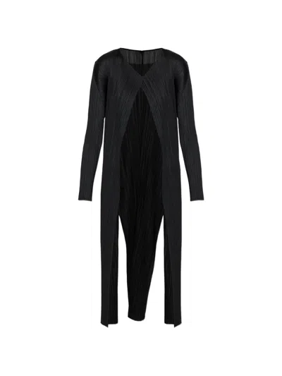 Issey Miyake Pleated Cardigan In Black