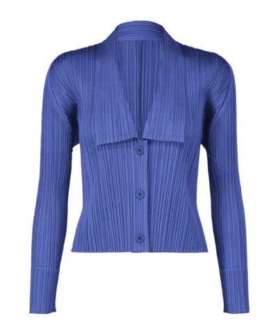 Issey Miyake Pleated Cardigan In Blue