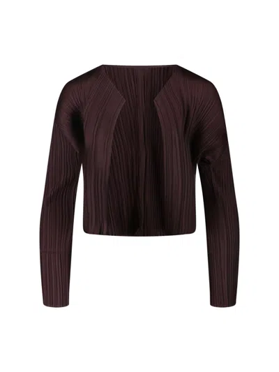 Issey Miyake Pleated Cardigan In Brown