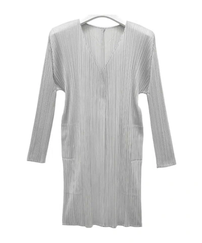 Issey Miyake Pleated Cardigan In Gray