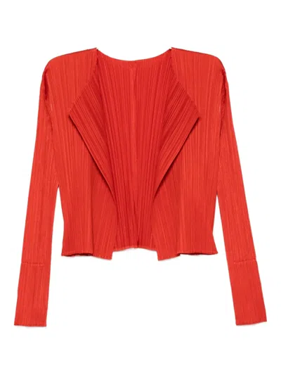 Issey Miyake Pleated Cardigan In Red