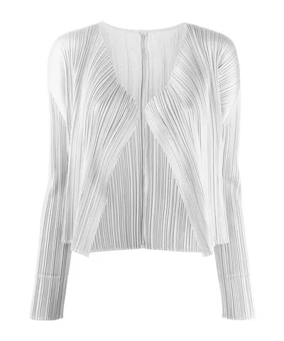 Issey Miyake Pleated Cardigan In White