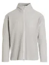 Issey Miyake Pleated High Collar Ribbed Cardigan In White