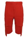 Issey Miyake Pleated Cargo-pocket Shorts In Red