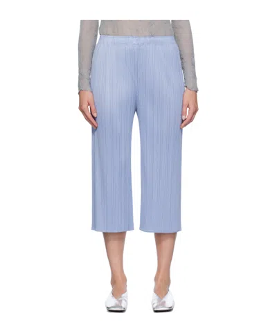 Issey Miyake High-waisted Plissé Cropped Trousers In 70 Light Blue