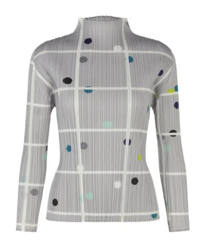 Issey Miyake Pleated Checked Top In Gray
