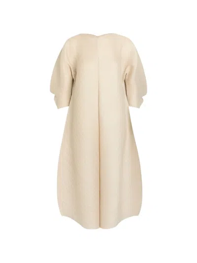 Issey Miyake Pleated Cocoon Midi Dress In Neutral