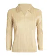 Issey Miyake Pleated Cotton Denim Shirt In Beige