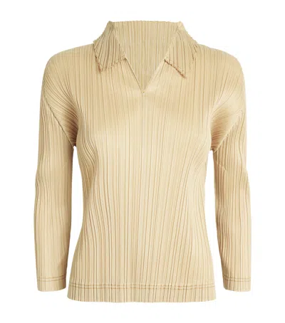 Issey Miyake Pleated Cotton Denim Shirt In Beige