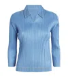 Issey Miyake Pleated Cotton Denim Shirt In Blue