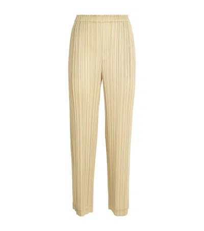 Issey Miyake Pleated Cotton Denim Trousers In Beige