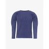 ISSEY MIYAKE HOMME PLISSE ISSEY MIYAKE MEN'S 76-BLUE CHARCOAL PLEATED CREWNECK KNITTED T-SHIRT