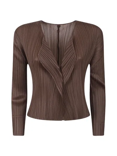 Issey Miyake Pleated Cropped Cardigan In Brown